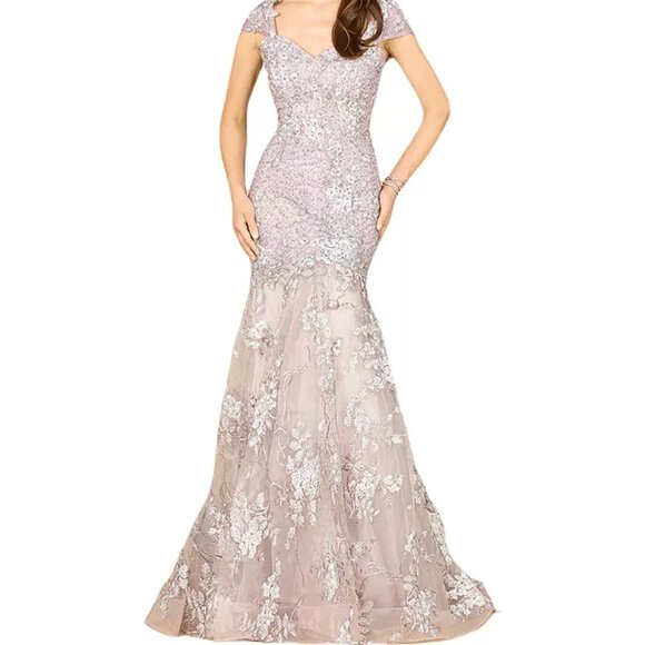 Lara Embroidered Mermaid Gown Dress With Cap Sleeves STYLE# 29642 Size 12 NWOT - Picture 1 of 3